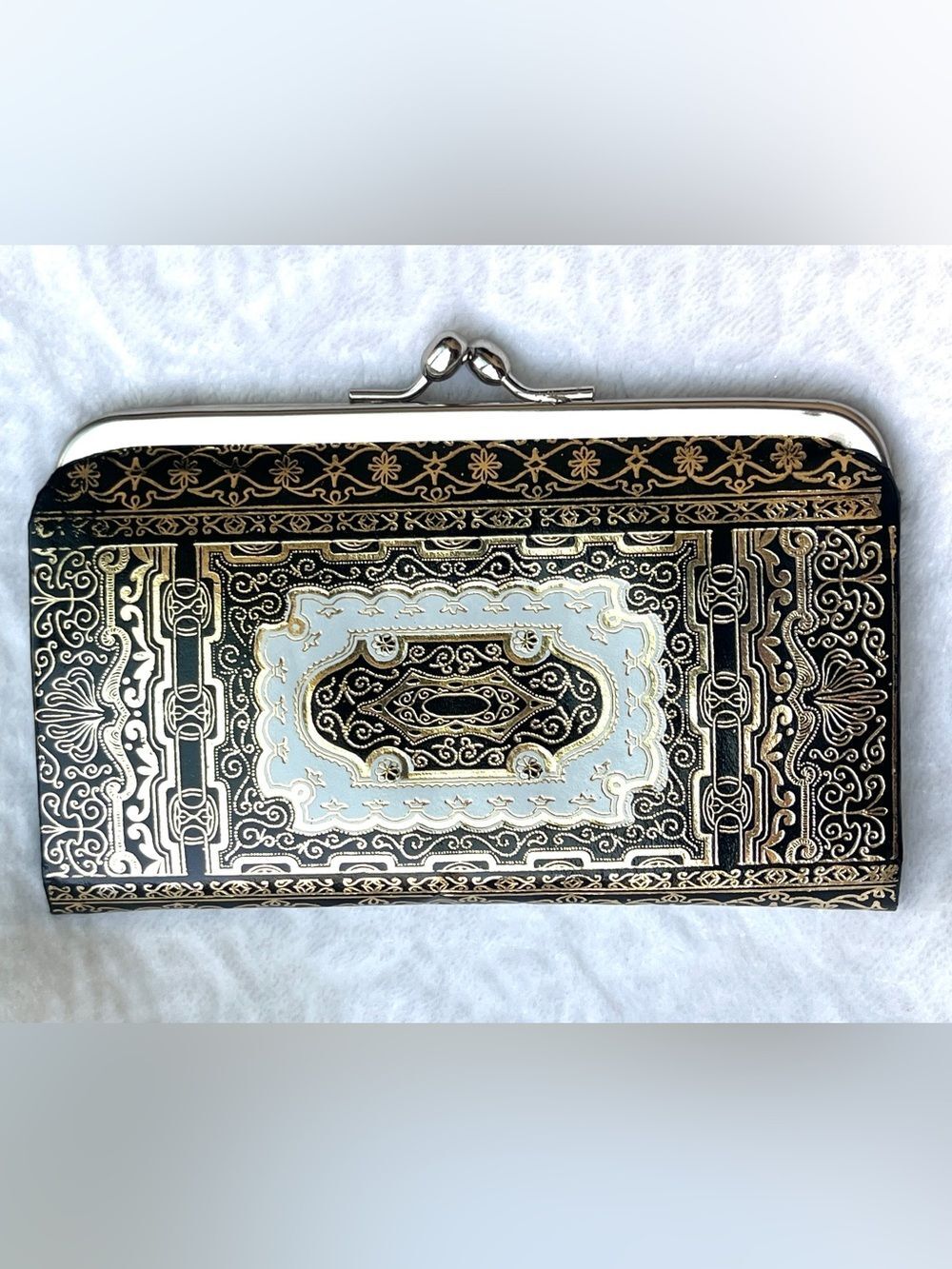 60’s Vintage Italian Florentine Leather Clutch Gold Gilt Embossed Wallet Coin - Picture 2 of 7